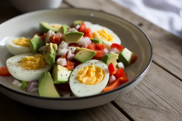 Egg, onion and avocado bowl