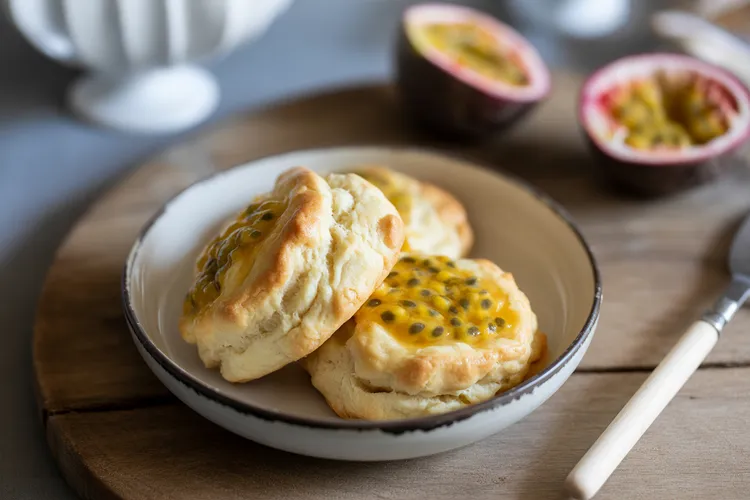 White chocolate and passionfruit scones