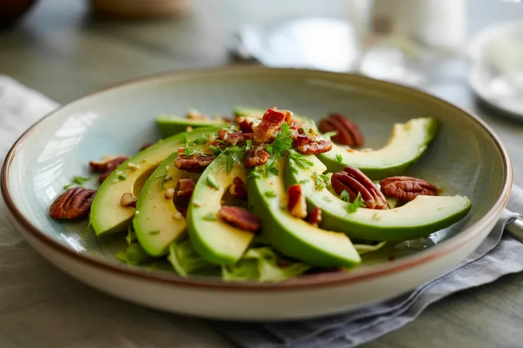 Avocado, prosciutto and pecan salad