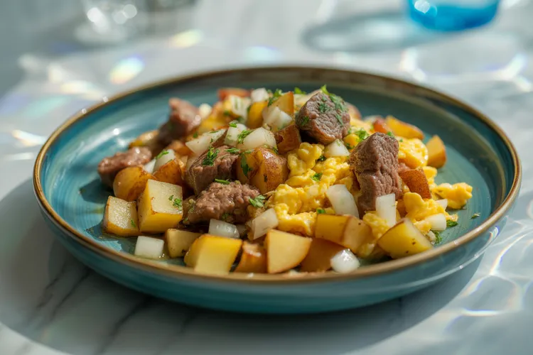 Beef and potato egg hash
