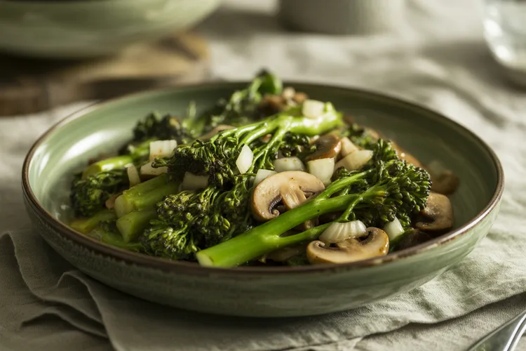 Broccolini and mushroom stir-fry