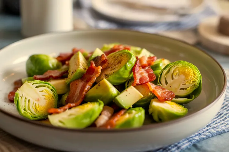 Bacon brussels sprouts with avocado