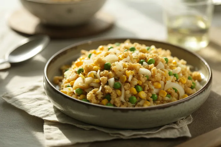 Cauliflower fried rice with peas and corn