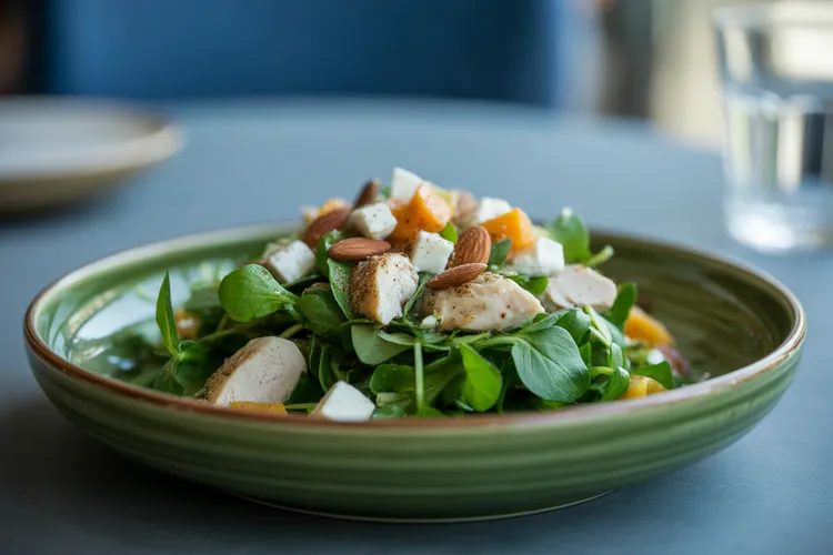 Chicken and watercress salad with almonds and feta