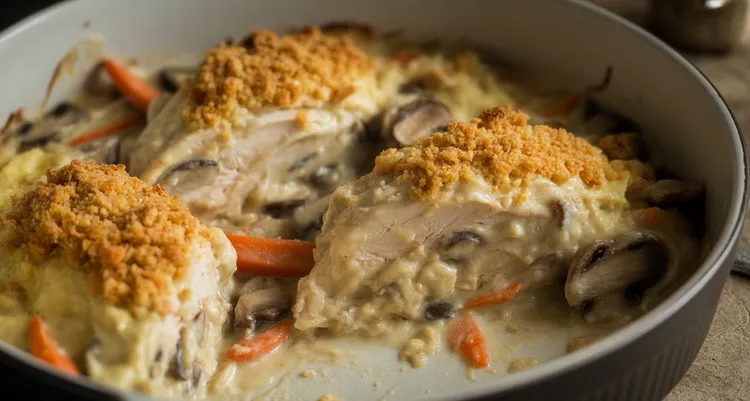 Chicken casserole with mushrooms and carrots