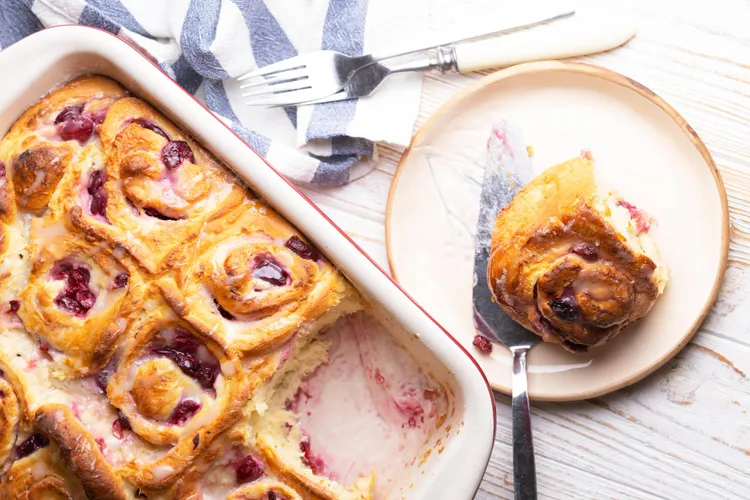 Cranberry and walnut sticky scrolls