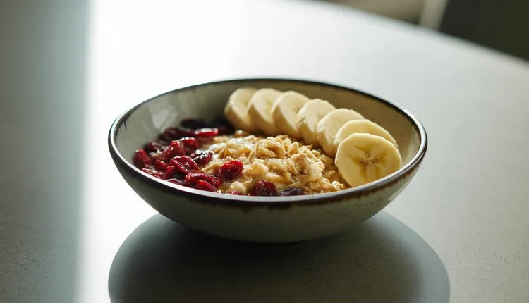 Cranberry-banana oatmeal breakfast bowl