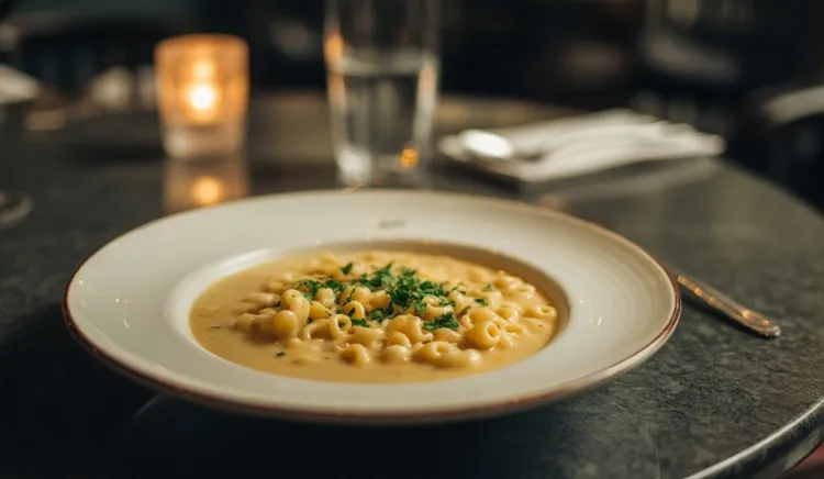 Macaroni soup with parmesan and parsley