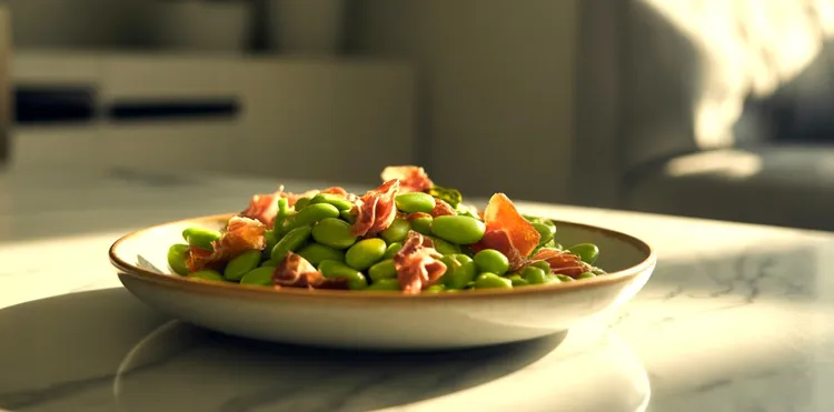 Edamame bean and prosciutto salad