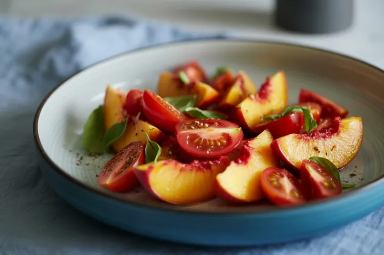 Fresh peach and tomato salad with basil