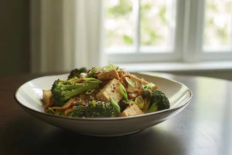 Garlic broccoli and tofu stir-fry