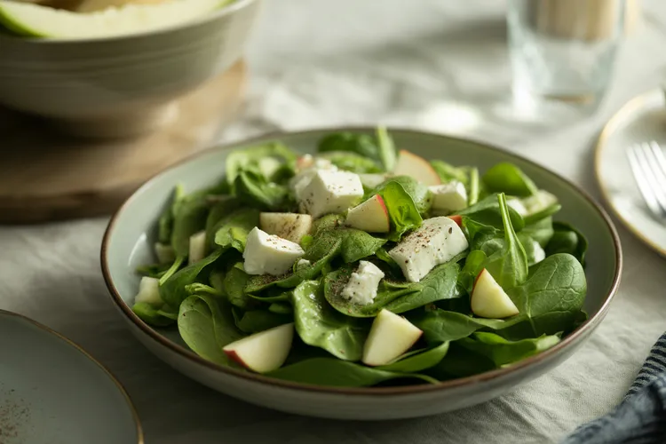 Spinach and apple salad with goat cheese