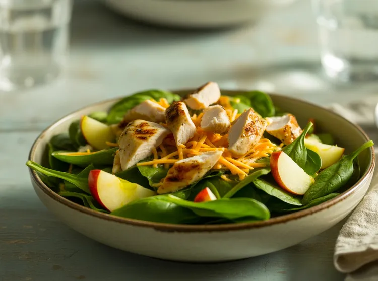 Grilled chicken apple salad with cheddar and spinach
