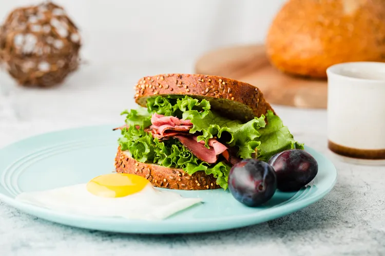 Ham and cottage cheese sandwich with lettuce