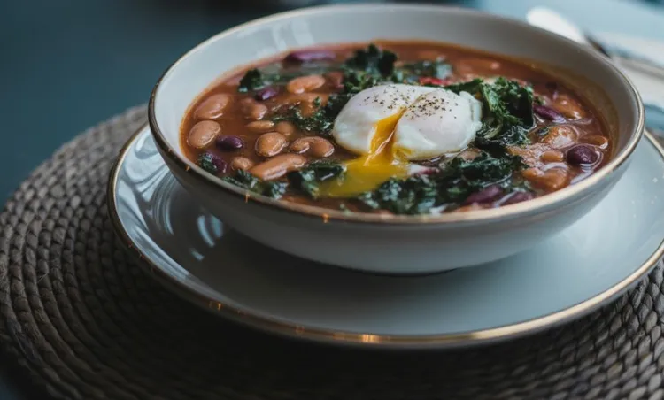Bean, egg and kale soup