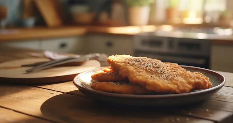 Keto pork schnitzel with flaxseed and sesame seeds