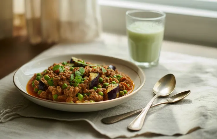 Lamb, eggplant & pea curry