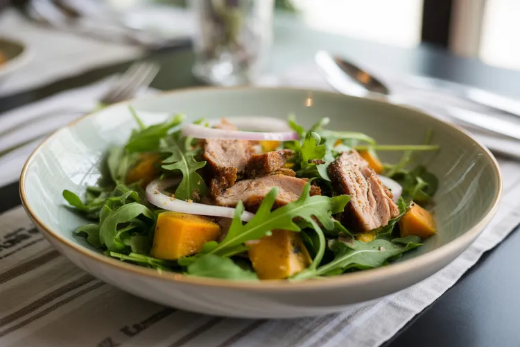 Maple-glazed pork with roast pumpkin salad