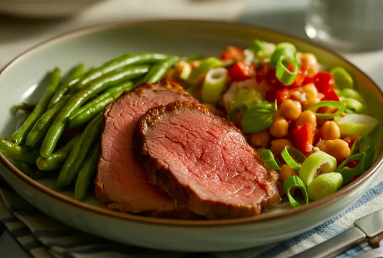 Steak with chickpea salad