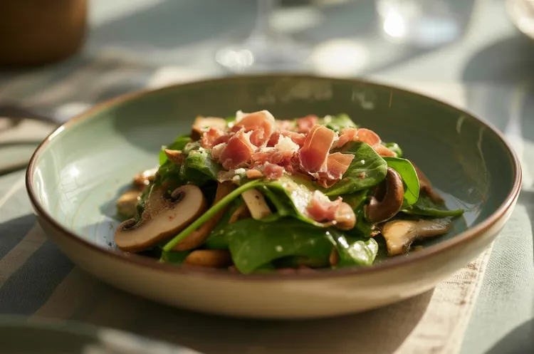 Mushroom, prosciutto and spinach salad