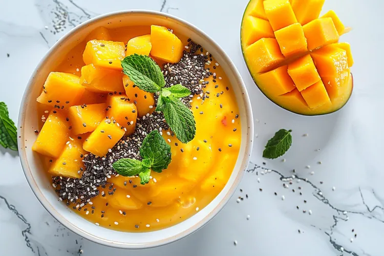 Orange mango chia smoothie bowl
