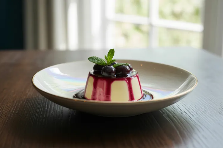 Passionfruit panna cotta with blueberries