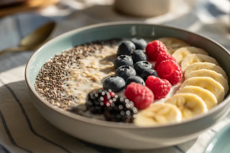 Oatmeal bowl with berries and chia seeds