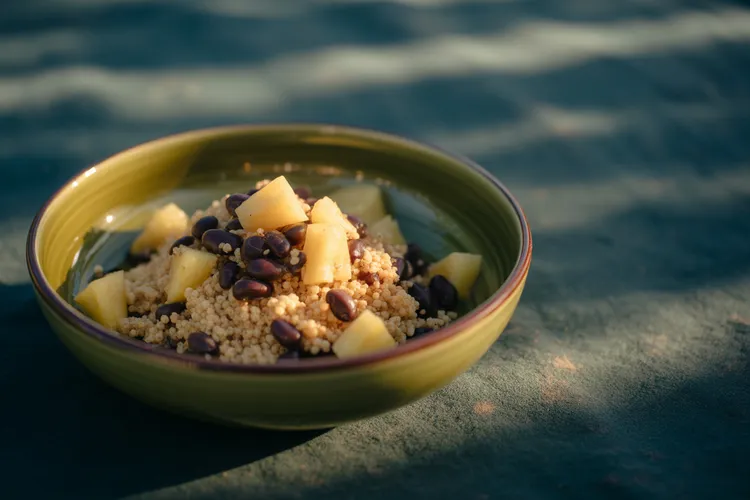 Pineapple, black beans and couscous
