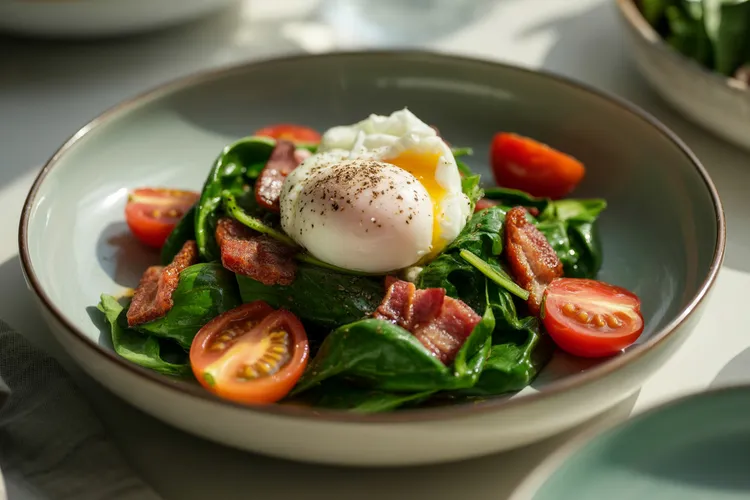 Poached eggs with spinach & bacon