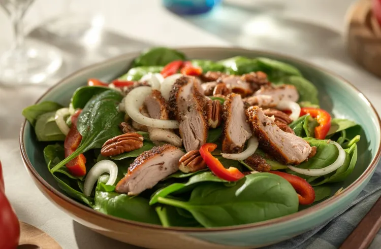 Pork, pecan and spinach salad