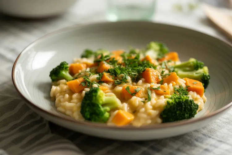 Pumpkin, lemon and broccoli risotto
