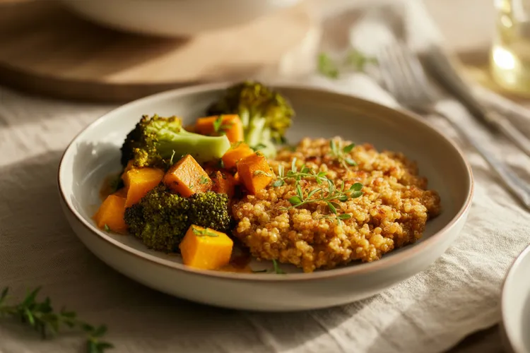 Quinoa chicken schnitzel with pumpkin