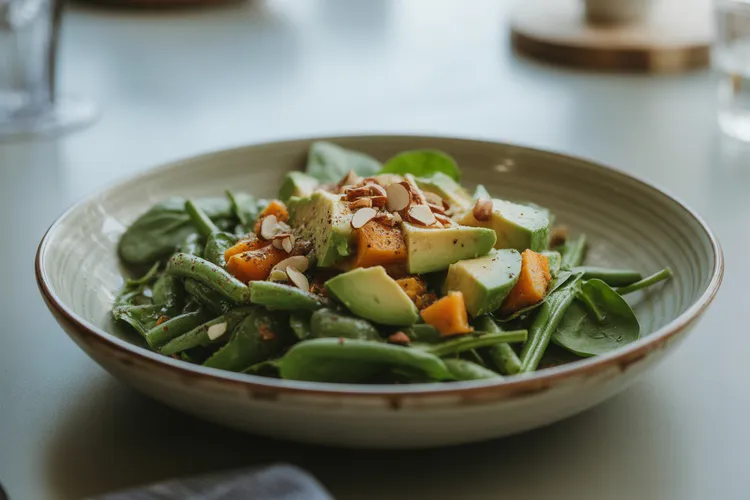Roast pumpkin, green bean and avocado salad
