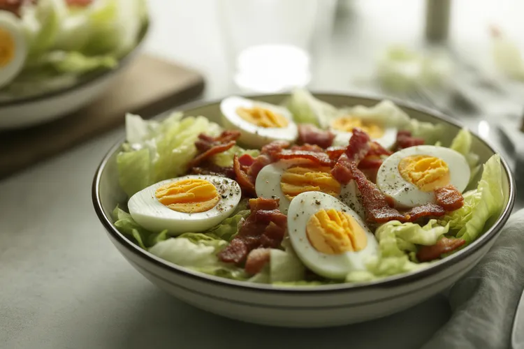 Bacon and hard-boiled egg lettuce salad