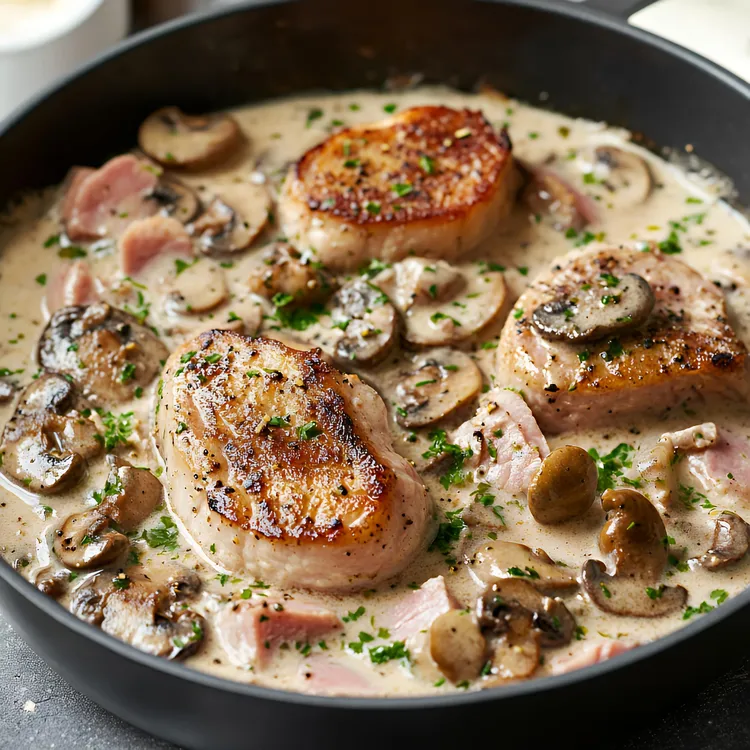 Rosemary pork chops with sauteed mushrooms