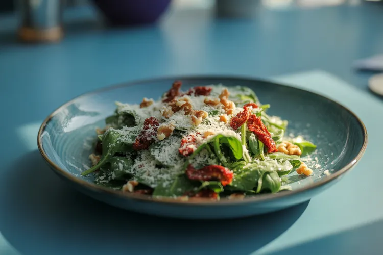 Spinach salad with walnut dressing