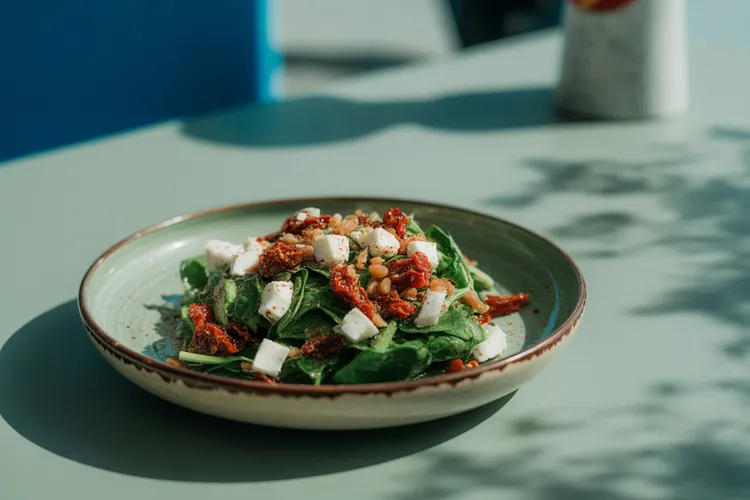 Spinach, sun-dried tomato and feta salad