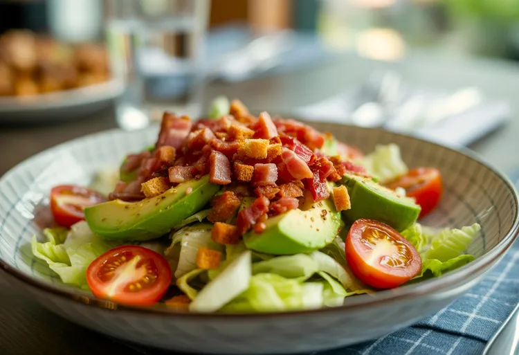 Warm bacon, avocado and crouton salad