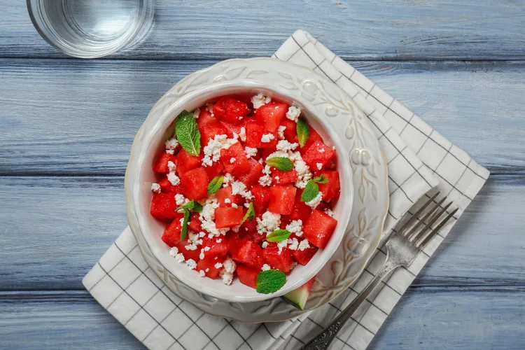 Watermelon salad with feta and basil