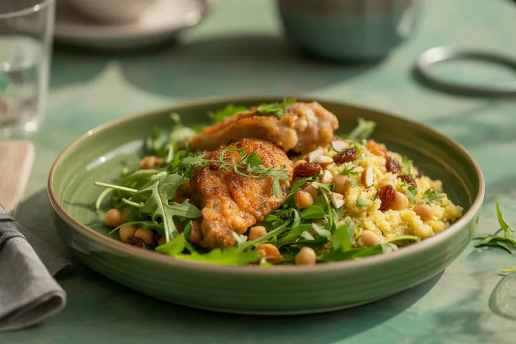 Spiced chicken thighs with yellow couscous